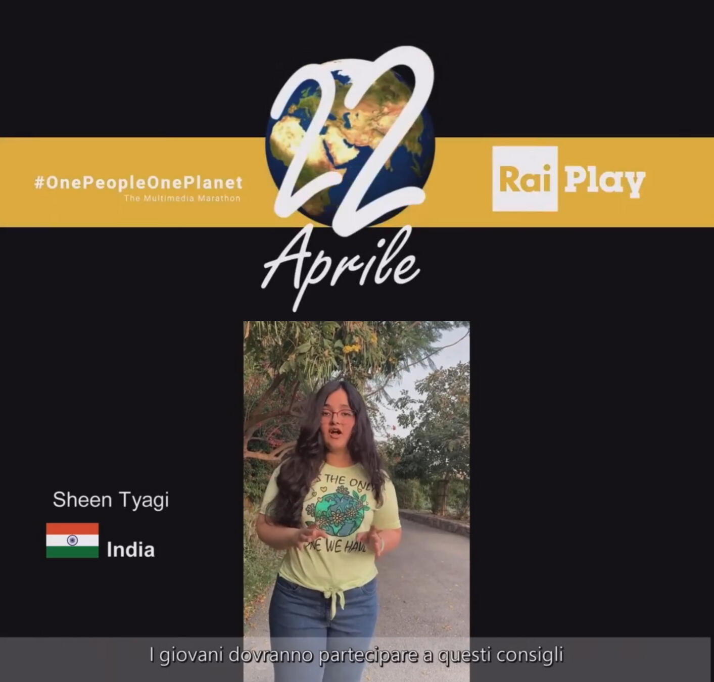 Featured on Rai Play, National TV (Italy) for Earth Day Italia's One People, One Planet Marathon