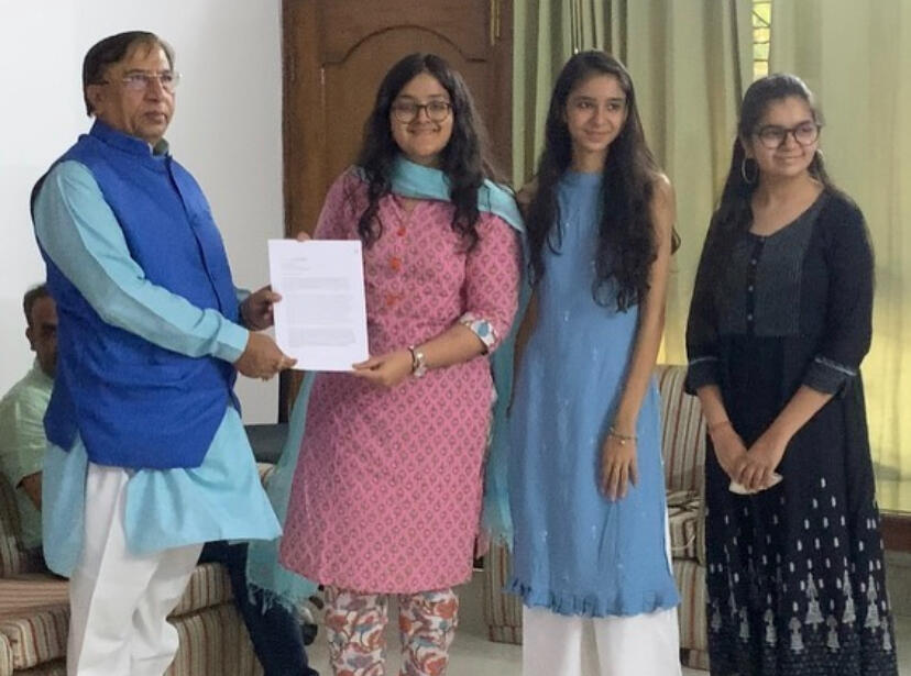 Letter presented by me and other Girl Up Nation club members to Shri Narendra Bansal, a revered Member of the Parliament (MP) of India