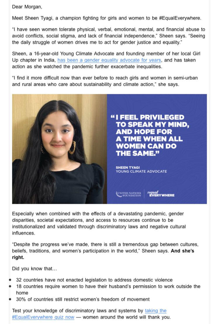 Featured by United Nations Foundation in their email campaign (best surprise ever!) in 2022